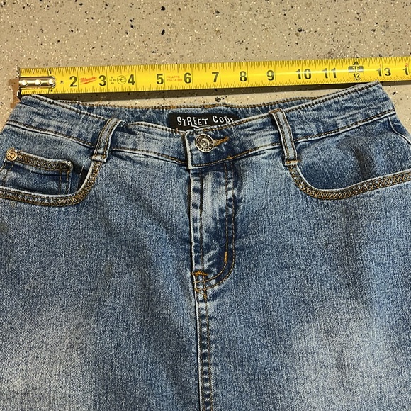 STREET CODE VINTAGE Y2K DISTRESSED DENIM PENCIL SKIRT BLUE SIZE 5 TO 6 - Picture 9 of 12